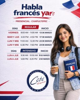 Da el primer paso para aprender francés en un entorno diseñado para tu crecimiento.

Nuestra sucursal Chapultepec ofrece horarios flexibles y grupos reducidos que te permitirán avanzar con seguridad y confianza.

Inscríbete ahora!!🇫🇷

#cotefrance #frances #chapultepec #idiomas #aprendefrances