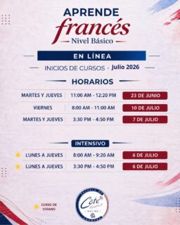 🇫🇷 ¡Nuevos grupos de francés abren en Julio!

Si siempre has querido aprender francés, este es el momento de empezar ✨
Abrimos nuevos grupos en:
📍 Providencia
📍 Chapultepec
💻 Clases en línea

¡Tú eliges la modalidad que más te convenga!
Clases dinámicas, práctica real y un ambiente para aprender francés desde el primer día 🇫🇷

📩 Escríbenos para más información y apartar tu lugar.

#frances #aprendefrances #cotefrance #francesmexico #clasesdefrances #idiomas