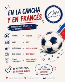 ⚽🇫🇷 El Mundial también se vive en francés.

Allez ! ⚽ But ! 🥅 Bien joué ! 👏

¿Ya conocías estas expresiones?

🇫🇷 Francés en 1,2x3!

📍 Plantel Providencia
📍 Plantel Chapultepec
💻 Clases online

#CôtéFrance #FrancesEn123 #CoupeDuMonde #AprendeFrancés #Football #Guadalajara