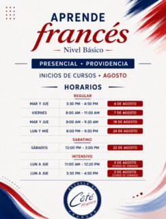 🇫🇷 ¡Este agosto empieza a hablar francés! 🇫🇷

Nuestros nuevos grupos de nivel básico ya están abiertos en Côté France Providencia.

✨ Aprende con el método que ha ayudado a miles de alumnos a hablar francés desde las primeras clases.

📚 Modalidades disponibles:
✅ Regular
✅ Sabatino
✅ Intensivo (Curso de Verano)

👨‍🏫 Clases en grupos reducidos.
🗣️ Método 100% conversacional.
📍 Plantel Providencia.

📩 Envíanos un mensaje por WhatsApp y te ayudamos a elegir el horario ideal.

À bientôt chez Côté France! 🇫🇷

#CôtéFrance #Francés #AprenderFrancés #CursoDeFrancés #Guadalajara #Providencia #HablaFrancés #Idiomas #CursoDeVerano #NivelBásico #EstudiaFrancés #México #ClasesDeFrancés #FrancésEnGuadalajara #Verano2026